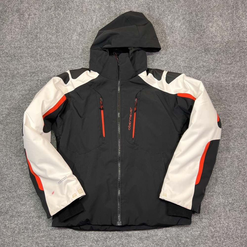 Obermeyer Mach 6 Jacket Kids M 10-12 Black Colorblock Hooded Insulated Ski Recco
